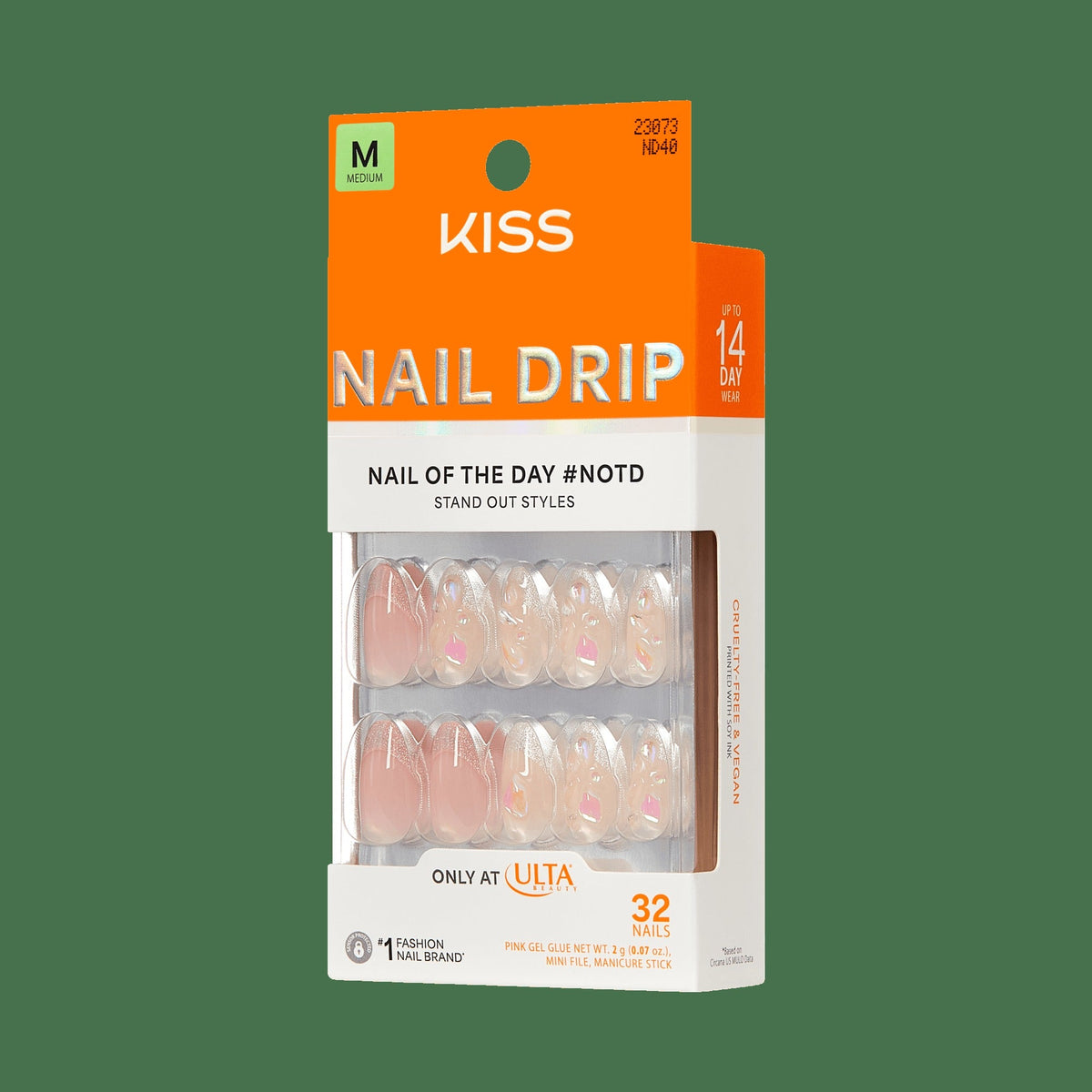 Kiss Nail Drip Press On Fake Glue Nails - Vivid | 3D & Jewel Design, Pink, Medium, Almond