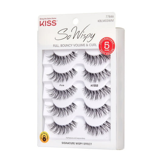 Kiss So Wispy False Eyelashes Multipack - Pixie Blowout | 5 Pairs, Strip Lashes, 12mm