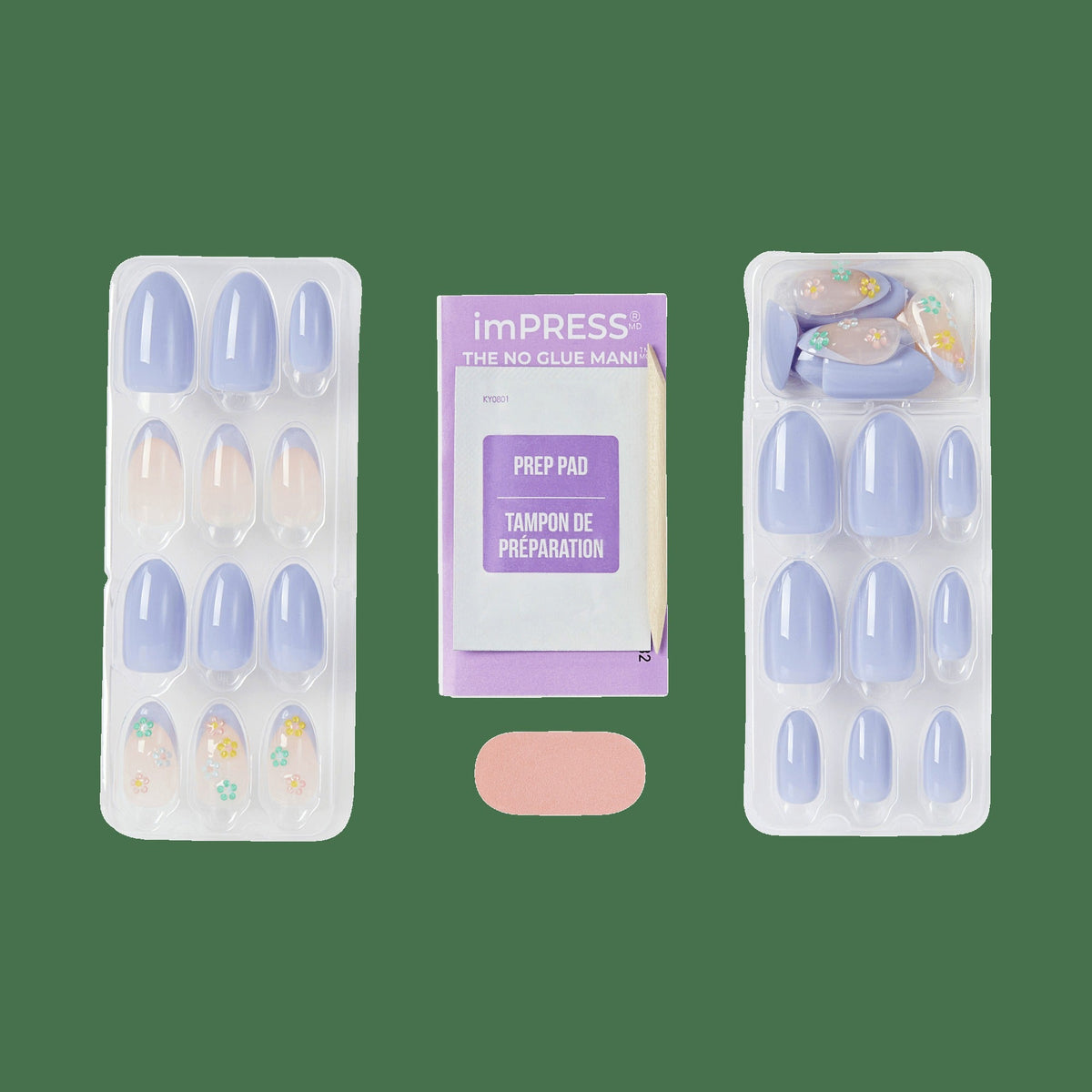 Impress Design No Glue Fake Press On Nails - Pastel Bloom | 3D & Jewel French Design, Multicolor, Medium, Almond, Manicure
