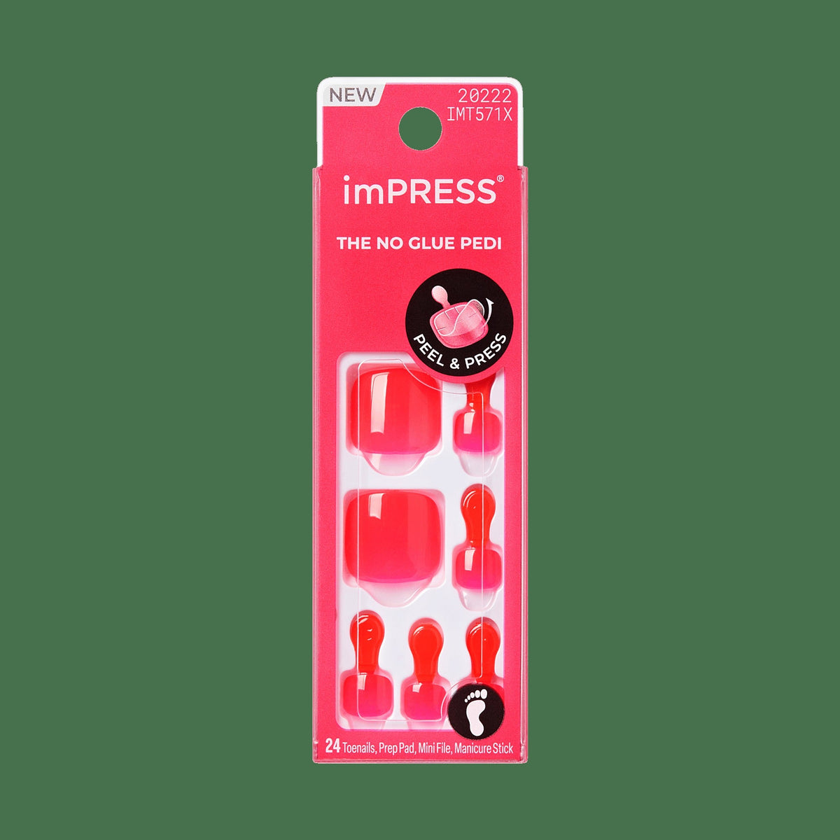 Impress Color No Glue Fake Press On Toenails - Cherry On Top | Solid, Pink, Short, Squoval, Pedicure