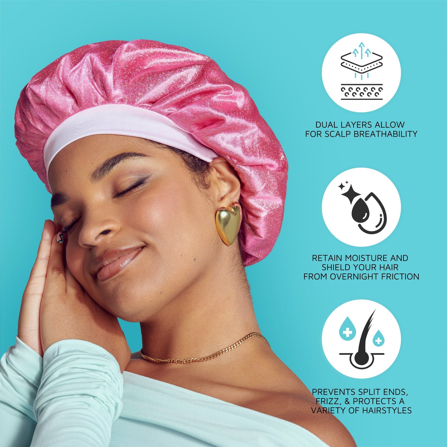 Kiss Colors & Care Silky Satin Double Wear Bonnet Cap - Black | Reversible, Silk Bonnet, Sleep Bonnet, Super Jumbo, Hair Accessories