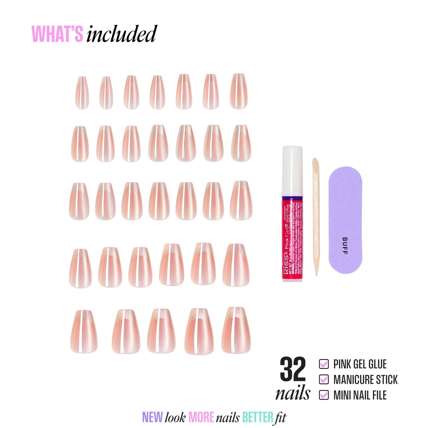 Kiss Glam Embellished Press On Fake Glue Nails - Dusk Mirage | Design, Beige, Medium, Coffin