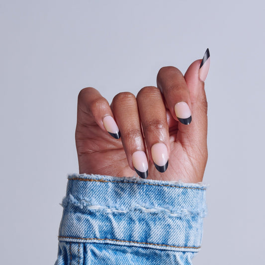 Kiss Core French Press On Fake Glue Nails - Full of Fun | French Tips, Black, Medium, Almond