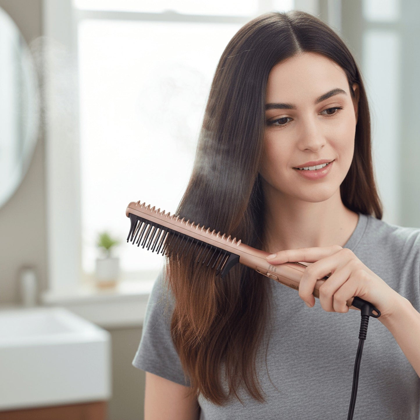 Kiss Dry & Style Tourmaline Ceramic Heat Brush | Hair Straightener, Hair Tools