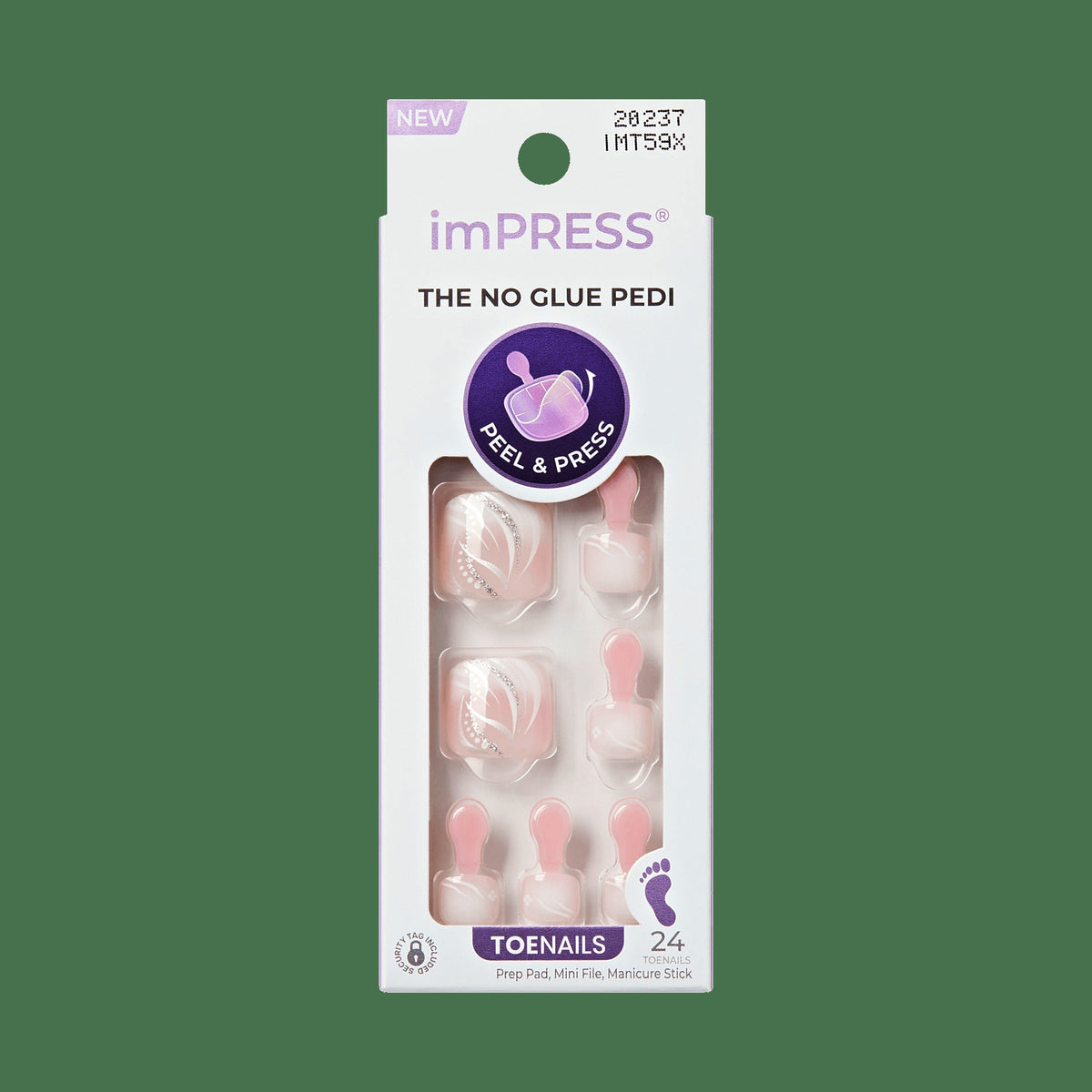 Impress Design No Glue Fake Press On Toenails - Is This Love | Design, Pink & White, Short, Squoval, Pedicure