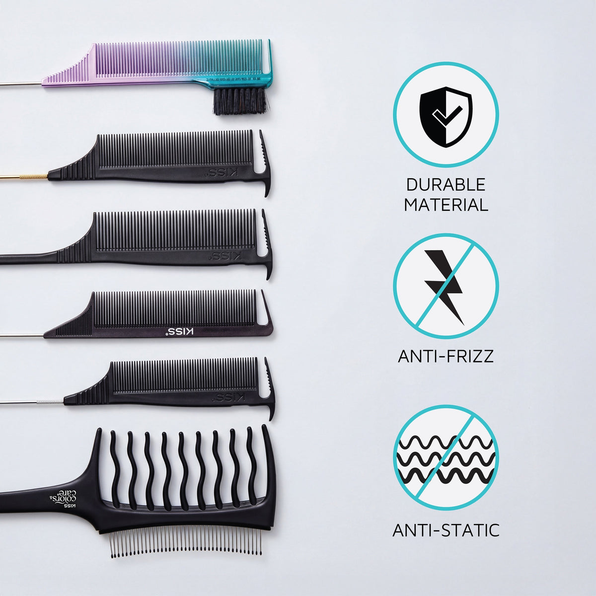 Kiss Colors & Care Pin Tail Parting Comb | Parting Comb , Rat Tail Comb, Heat Resistant