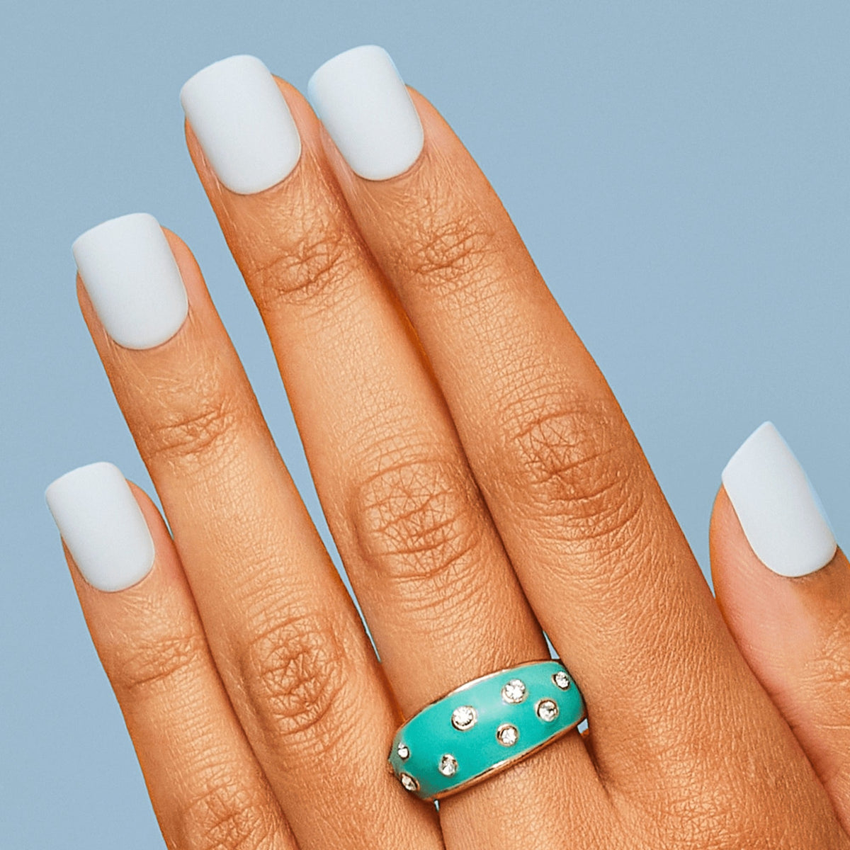 Impress Color No Glue Fake Press On Nails - Loom | Solid, Blue, Short, Squoval, Manicure
