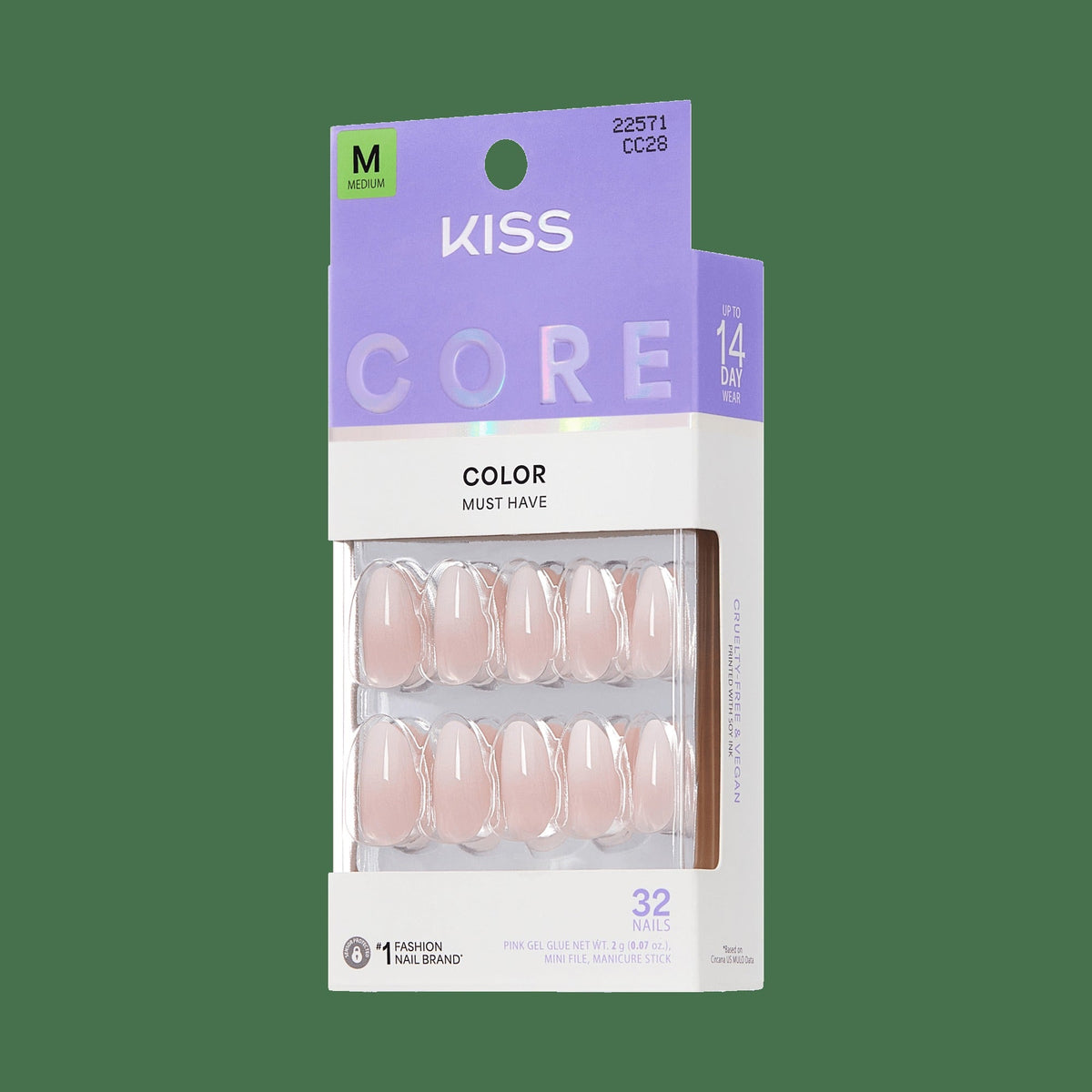 Kiss Core Color Press On Fake Glue Nails - Dulcet | Solid, Pink, Medium, Almond