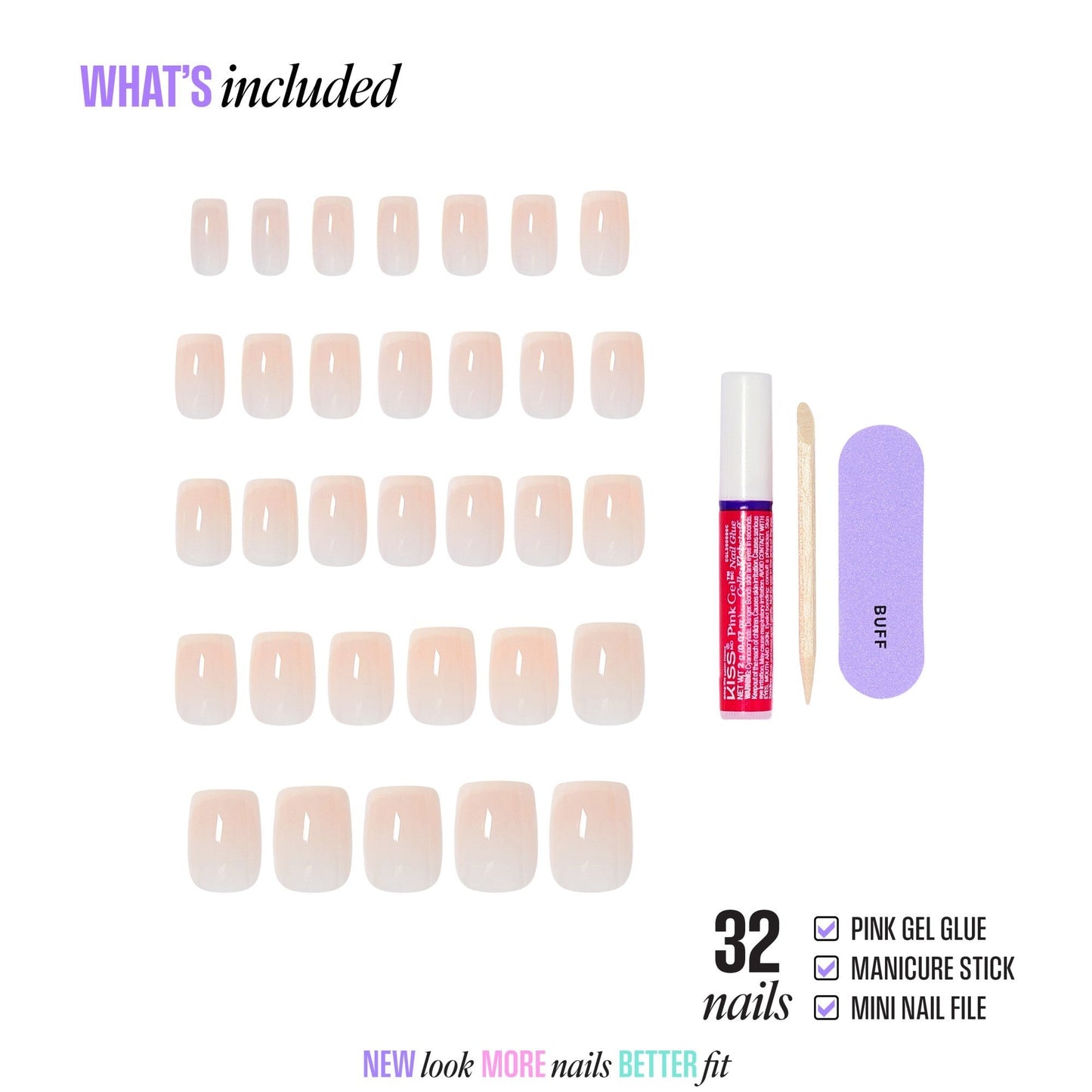 Kiss Core French Press On Fake Glue Nails - My Darling | French Tips, Neutral, Short, Squoval