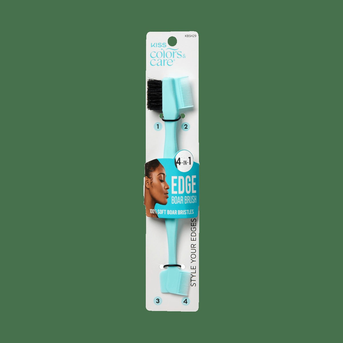 Kiss Colors & Care 4-in-1 Edge Boar Bristle Brush | Edge Styling Brush, Baby Hair Brush, Edge Control Brush, Parting Comb