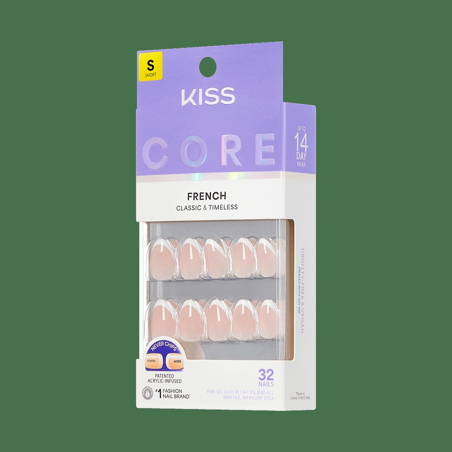 Kiss Core French Press On Fake Glue Nails - Passionate | French Tips, White, Short, Almond