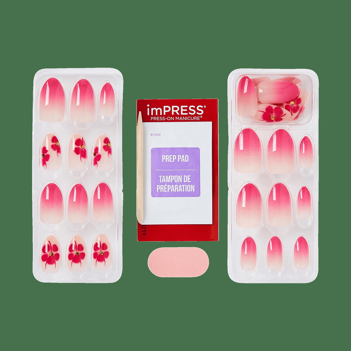 Impress Design No Glue Fake Press On Nails - Summer Spell | 3D & Jewel Design, Pink, Medium, Almond, Manicure