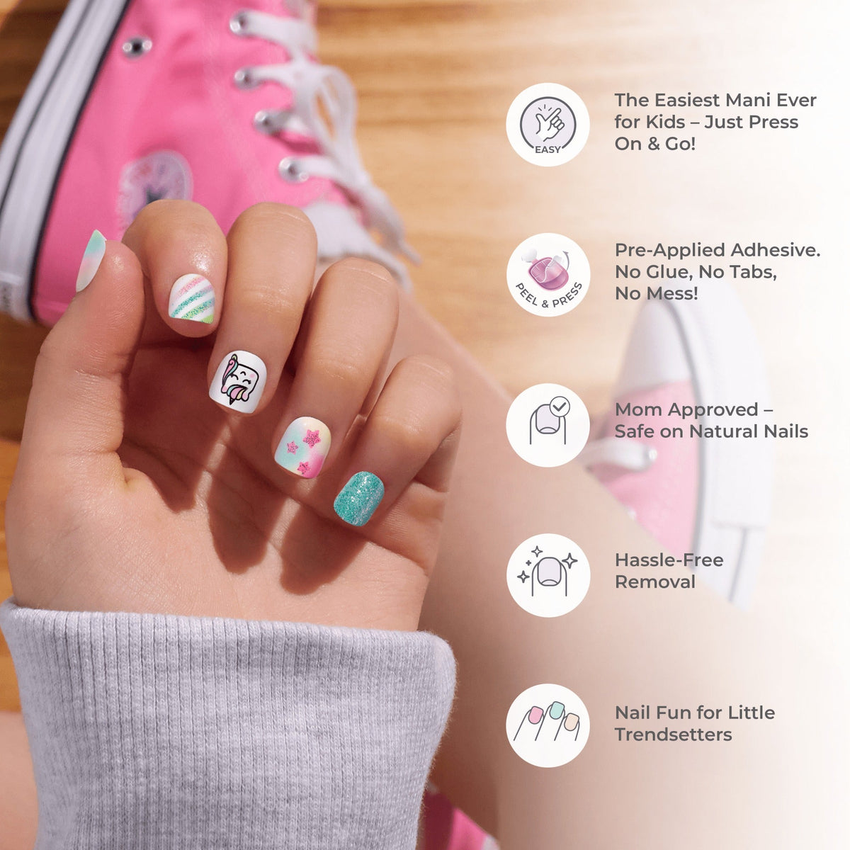 Impress Kids No Glue Fake Press On Nails - Fairy Sparkle | Design, Multicolor, Kids, Squoval, Manicure
