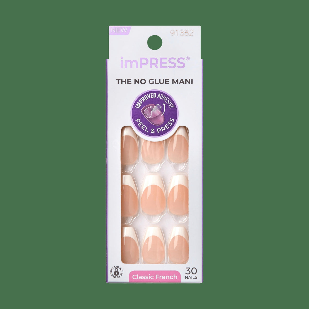 Impress French No Glue Fake Press On Nails - Ideal | French Tips, White & Neutral, Medium, Coffin, Manicure