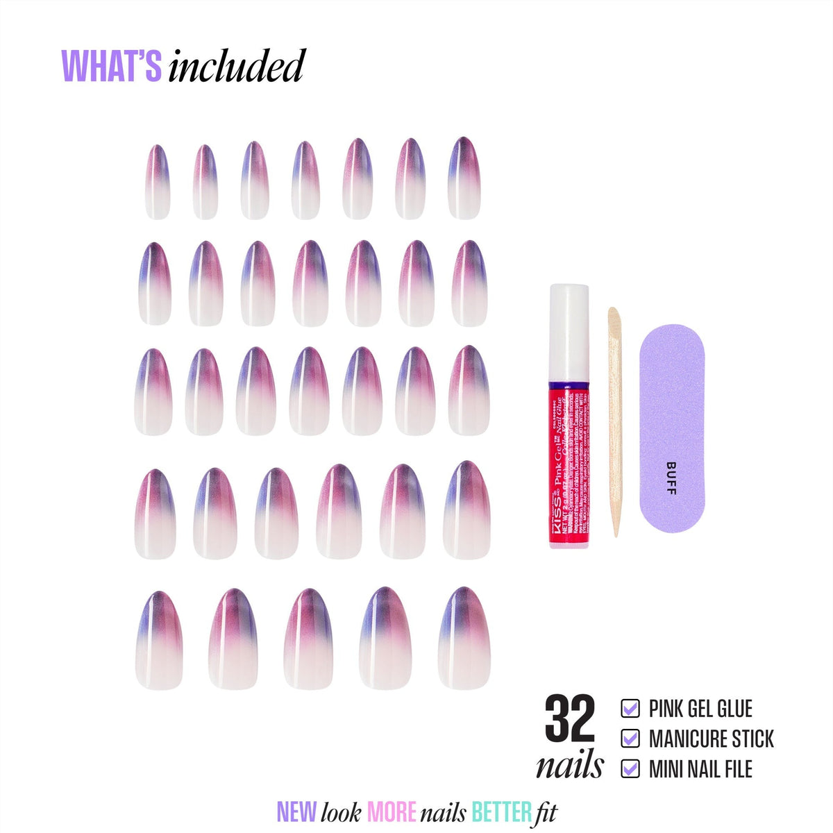 Kiss Core Magnetic Press On Fake Glue Nails - Twinkling Stars | French Magnetic, Purple, Long, Almond