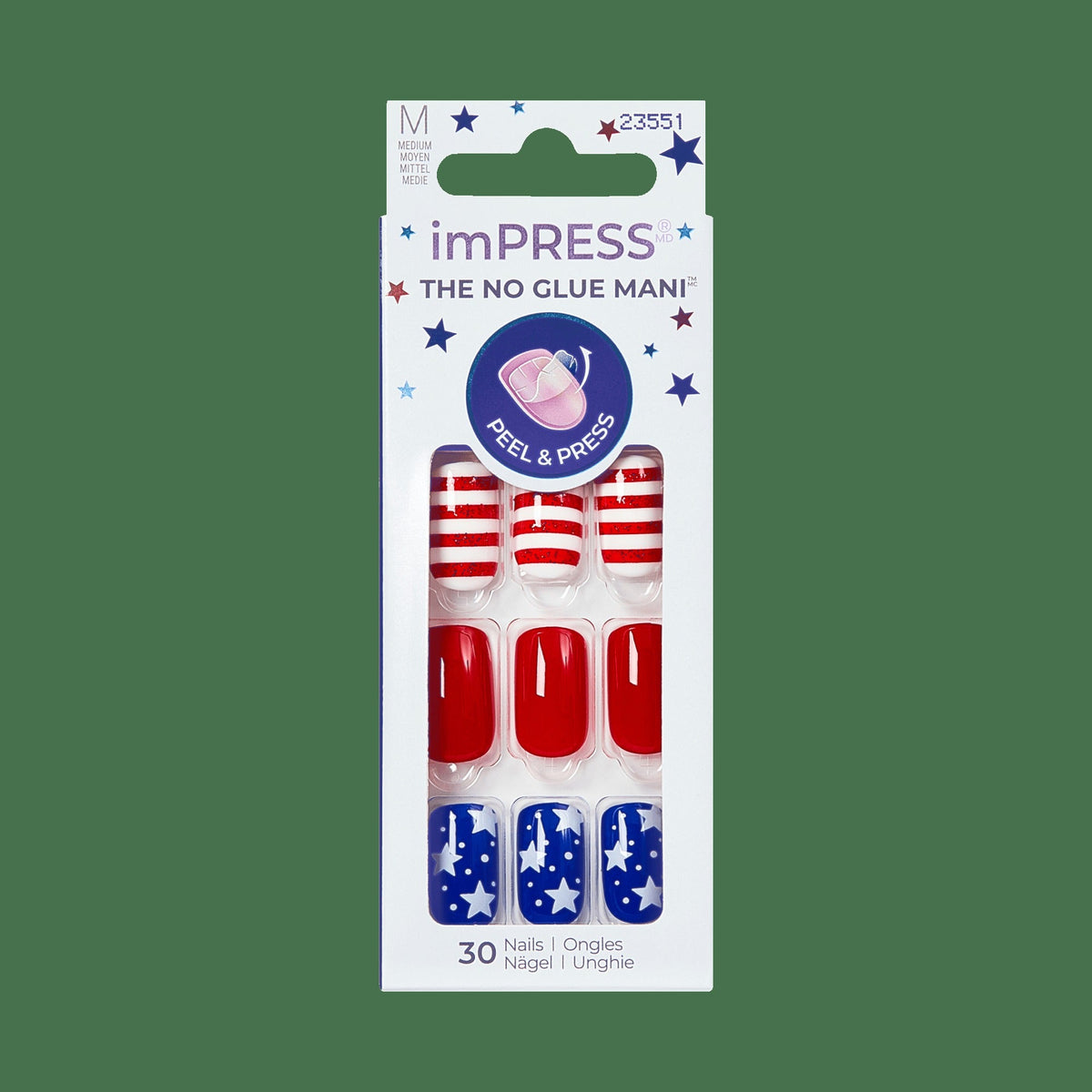 Impress Design No Glue Fake Press On Nails - Stateside | Design, Multicolor, Medium, Squoval, Manicure