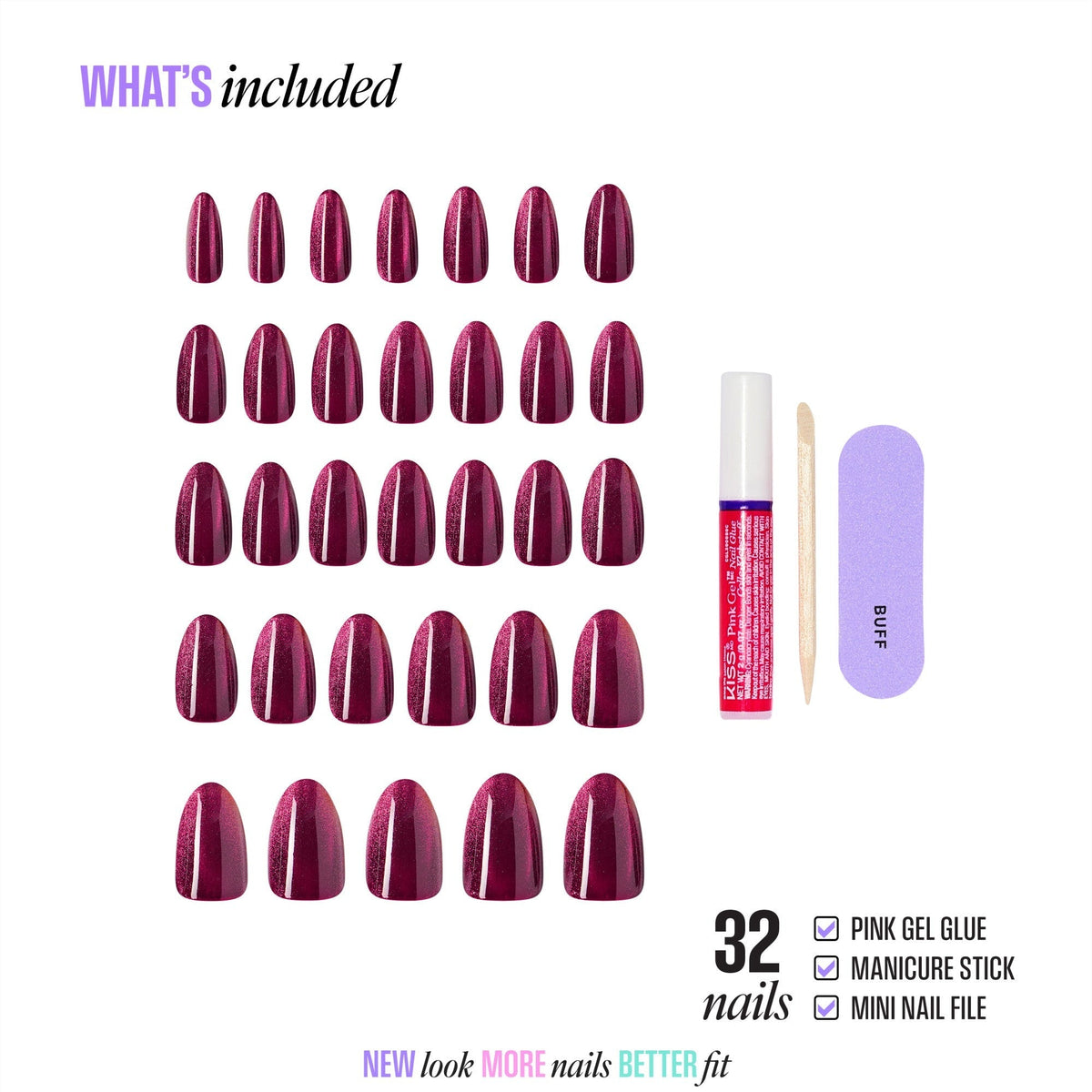 Kiss Core Magnetic Press On Fake Glue Nails - Glittering | Magnetic, Purple, Medium, Almond