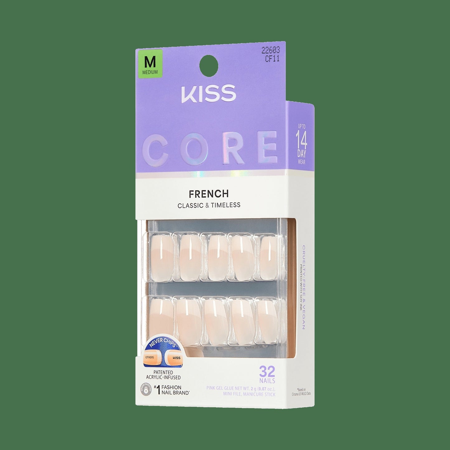 Kiss Core French Press On Fake Glue Nails - Scenario | French Tips, White, Medium, Squoval