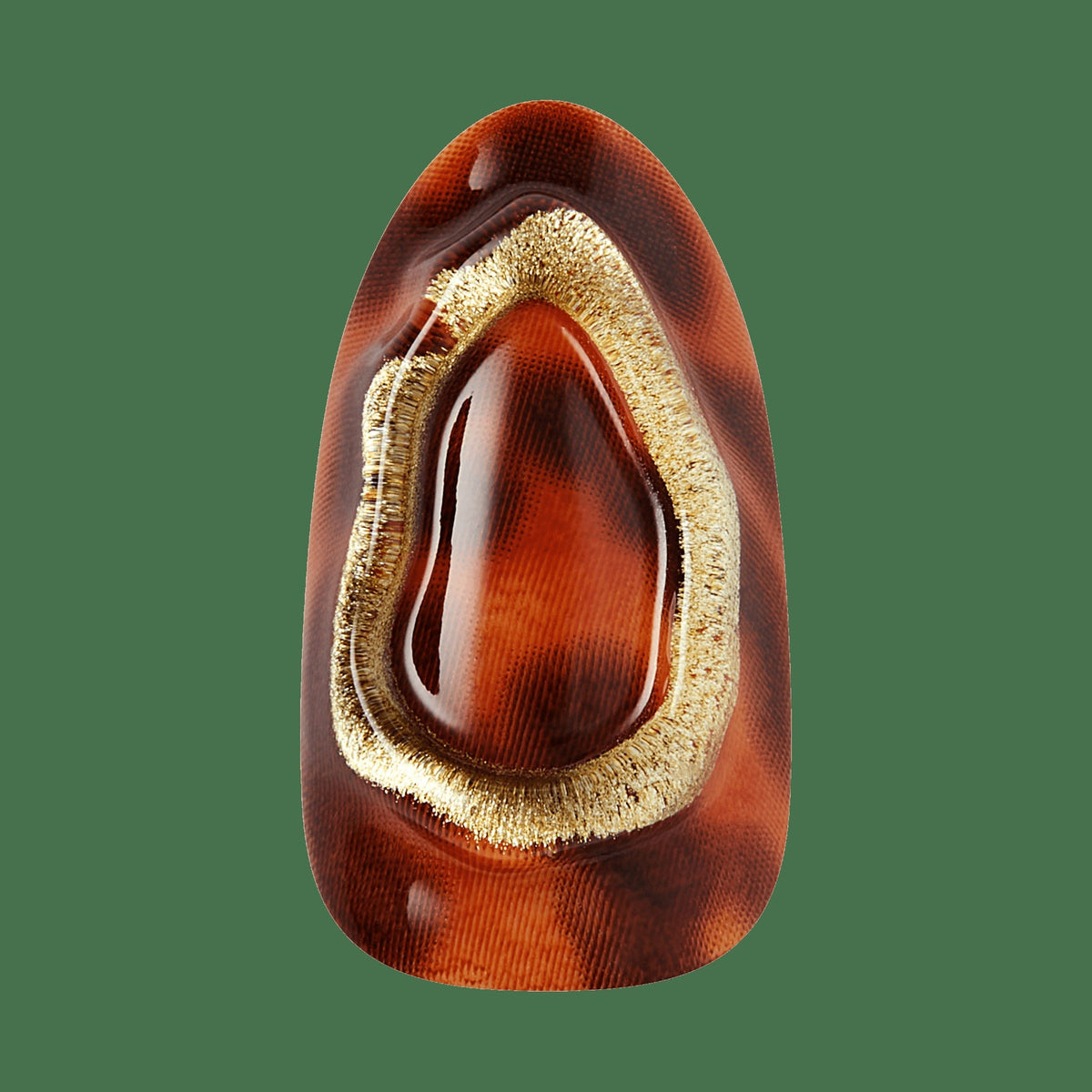 Kiss Nail Drip Press On Fake Glue Nails - Lively Whisper | 3D & Jewel Design, Brown & Gold, Medium, Almond