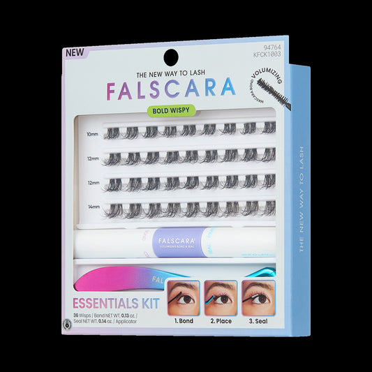 Falscara Bold Wispy Essentials Kit | DIY False Lash Extensions, Cluster Lash, Wispy Lashes, 36 Wisps, 10mm-14mm