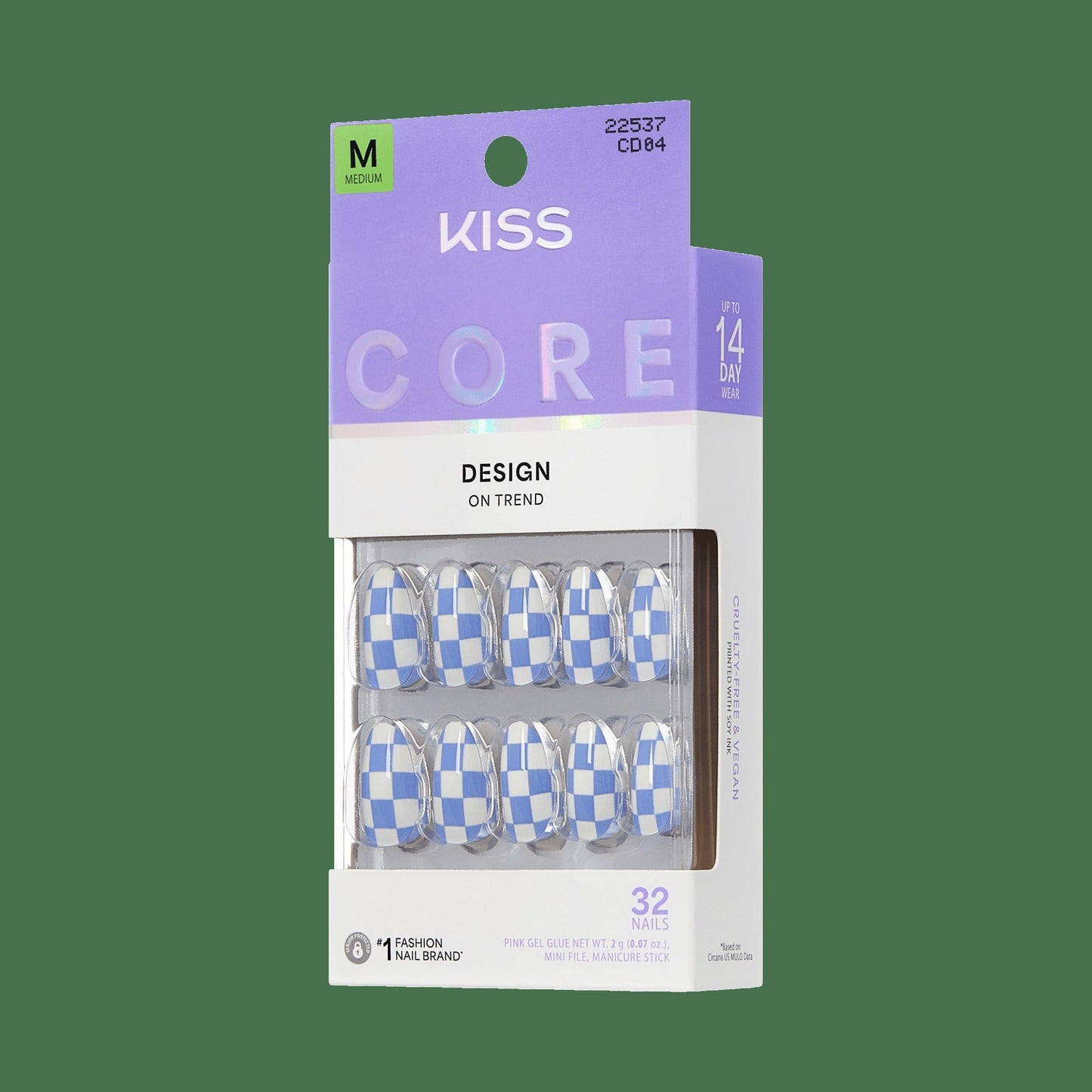 Kiss Core Design Press On Fake Glue Nails - Credit | Design, Blue, Medium, Almond