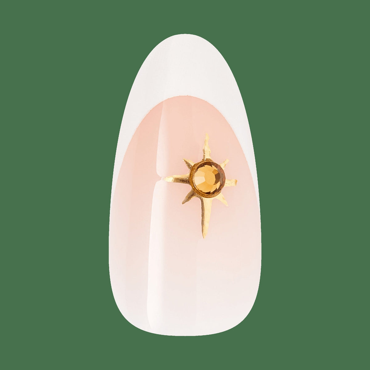 Kiss Glam 3D & Jewel Press On Fake Glue Nails - Zephyr | 3D & Jewel French Design, White & Gold, Medium, Almond