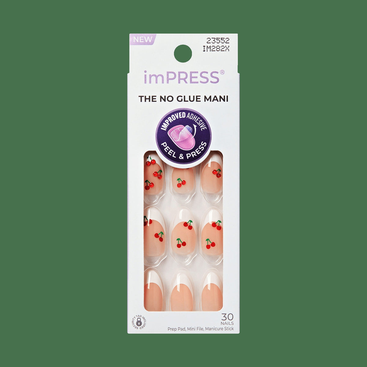 Impress Design No Glue Fake Press On Nails - Coast | French Design, White & Red, Medium, Almond, Manicure