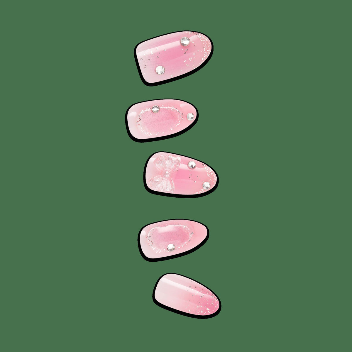 Impress Design Premium No Glue Fake Press On Nails - Venus | 3D & Jewel Design, Pink, Medium, Almond, Manicure