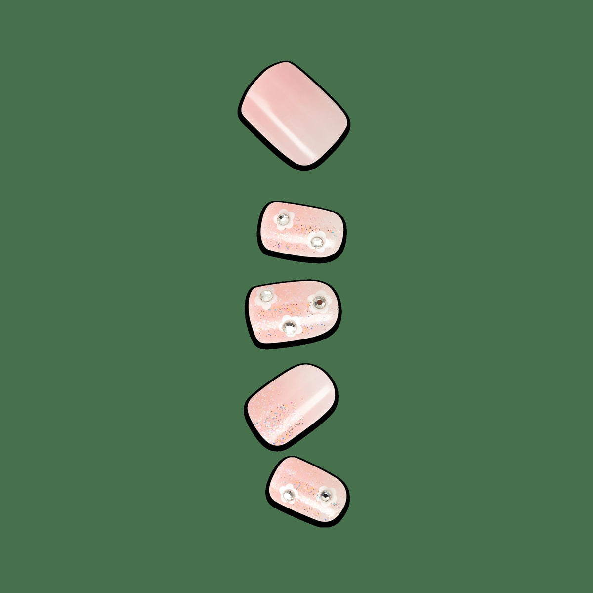 Impress Design No Glue Fake Press On Nails - The Beginning | 3D & Jewel Design, Pink, Short, Squoval, Manicure