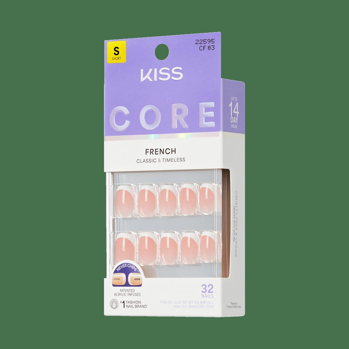 Kiss Core French Press On Fake Glue Nails - Snapshot | French Tips, White, Short, Squoval