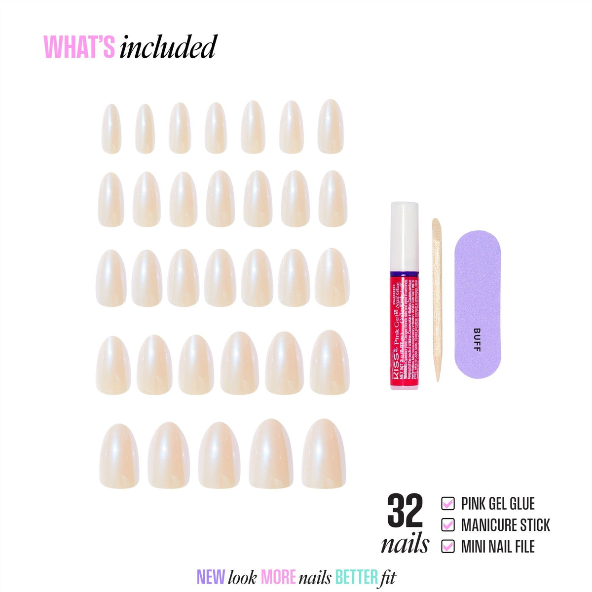 Kiss Glam Embellished Press On Fake Glue Nails - Dive | Design, Neutral, Medium, Almond