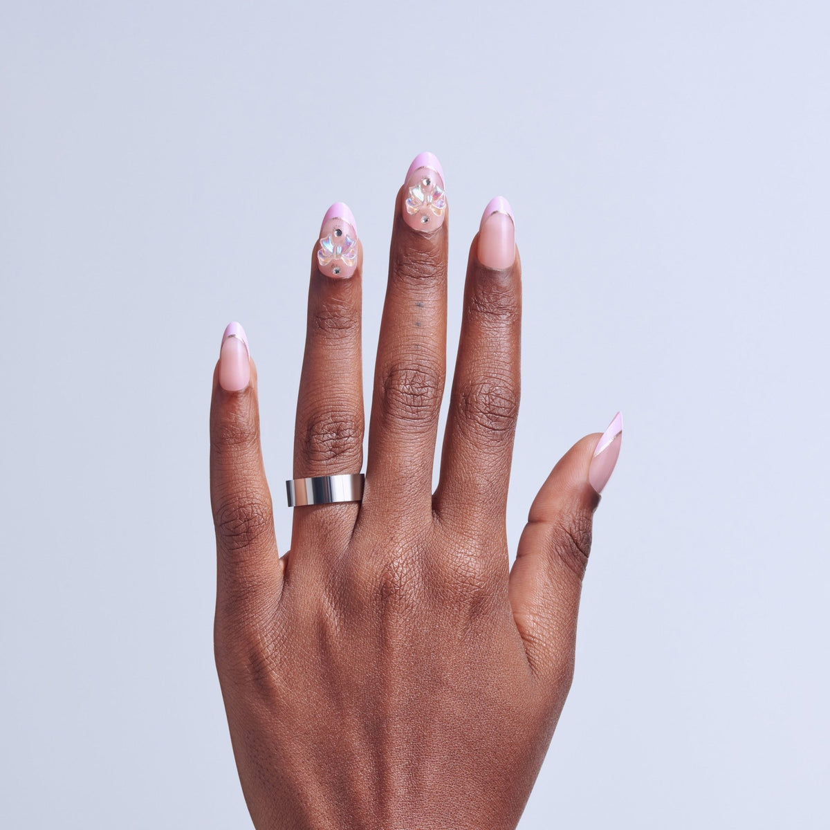 Kiss Icon Press On Fake Glue Nails - Vibrant | 3D & Jewel French, Pink, Medium, Almond