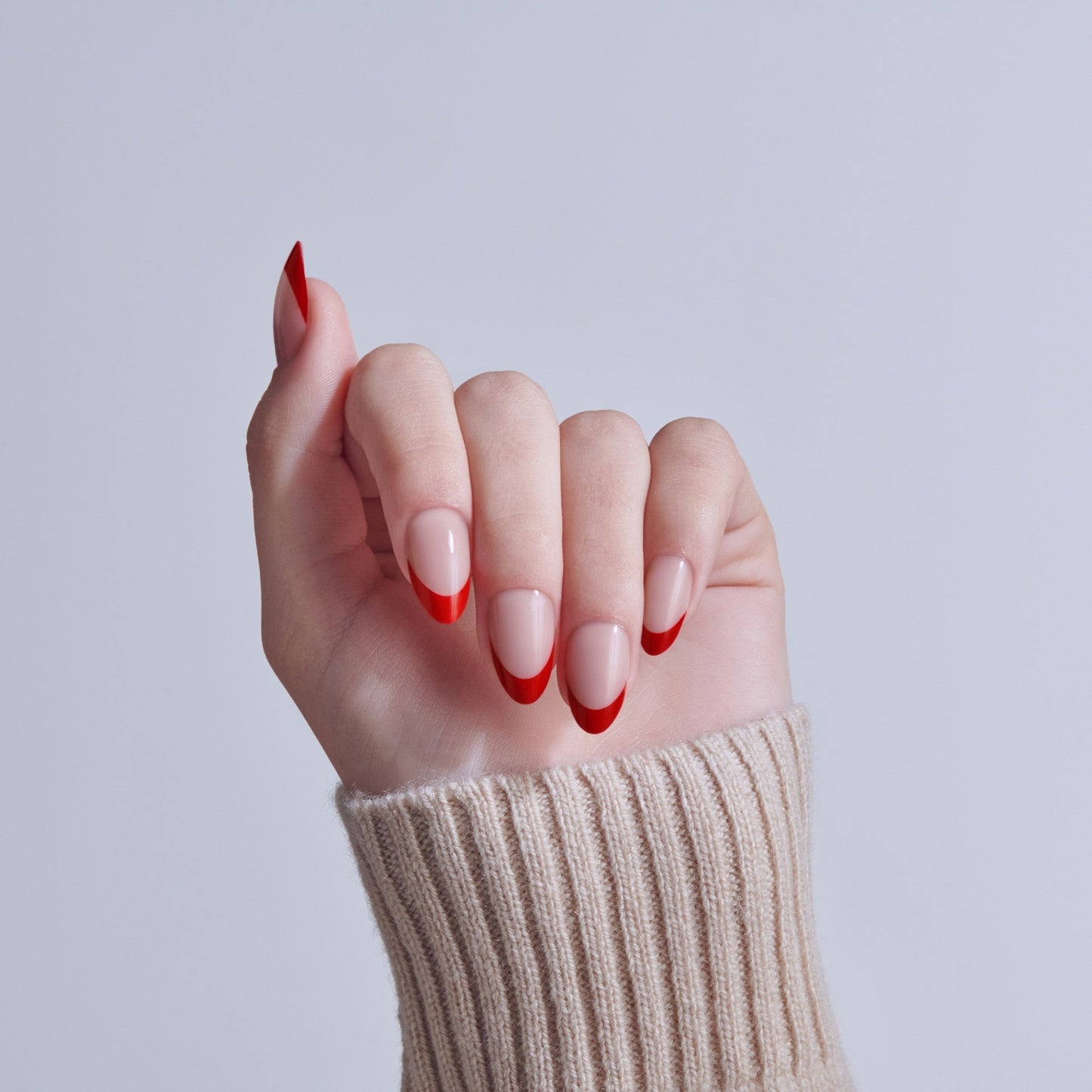 Kiss Core French Press On Fake Glue Nails - Optimistic | French Tips, Red, Medium, Almond