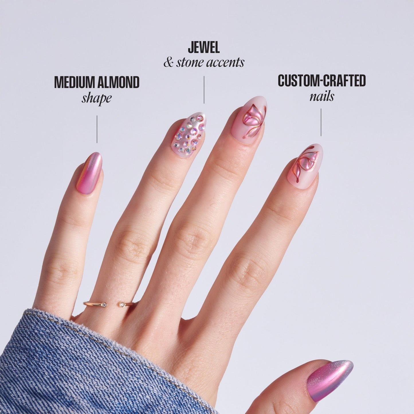 Kiss Luxe Press On Fake Glue Nails - Rose Knot | 3D & Jewel Design, Pink, Medium, Almond