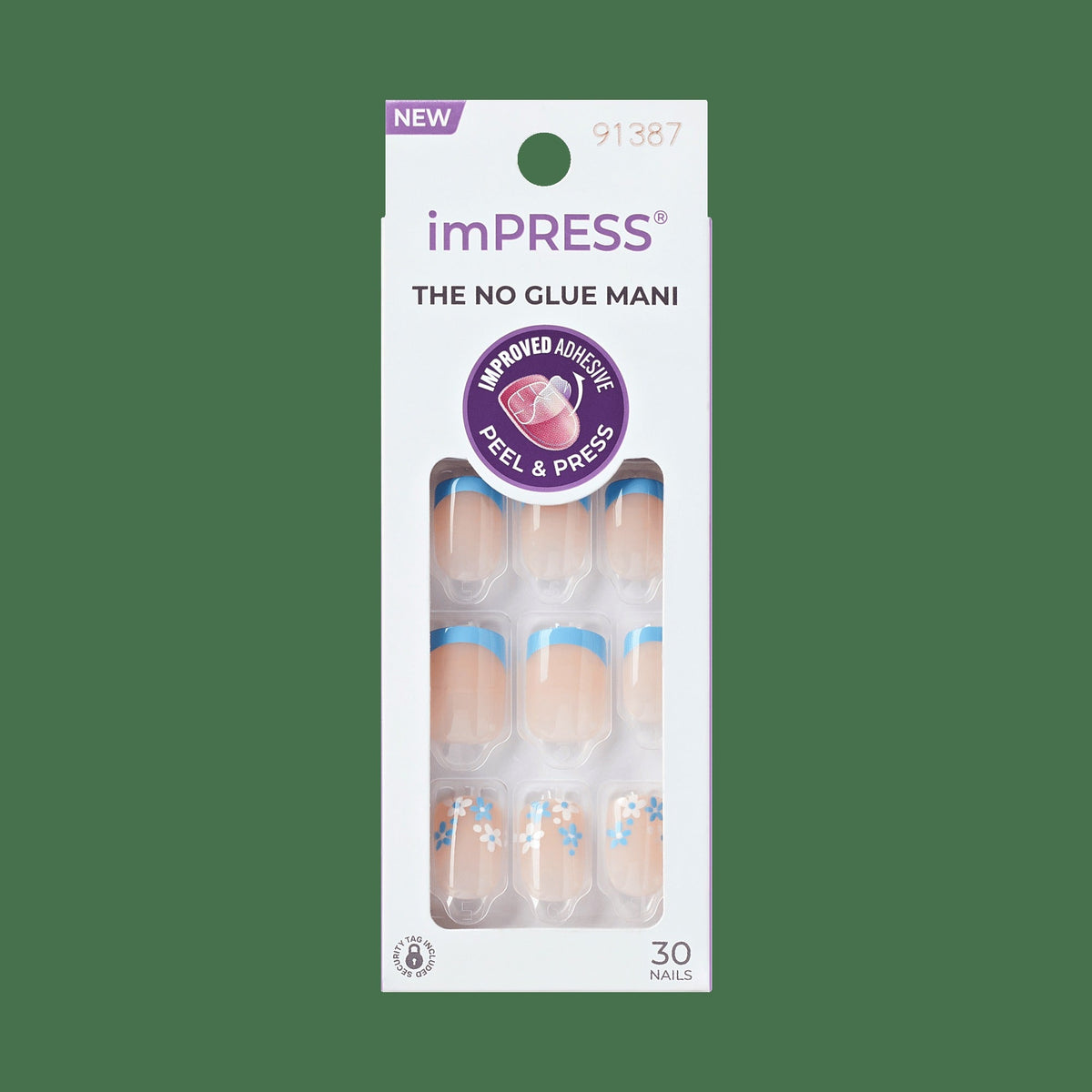 Impress French No Glue Fake Press On Nails - Snooze | French Design, Blue, Short, Squoval, Manicure