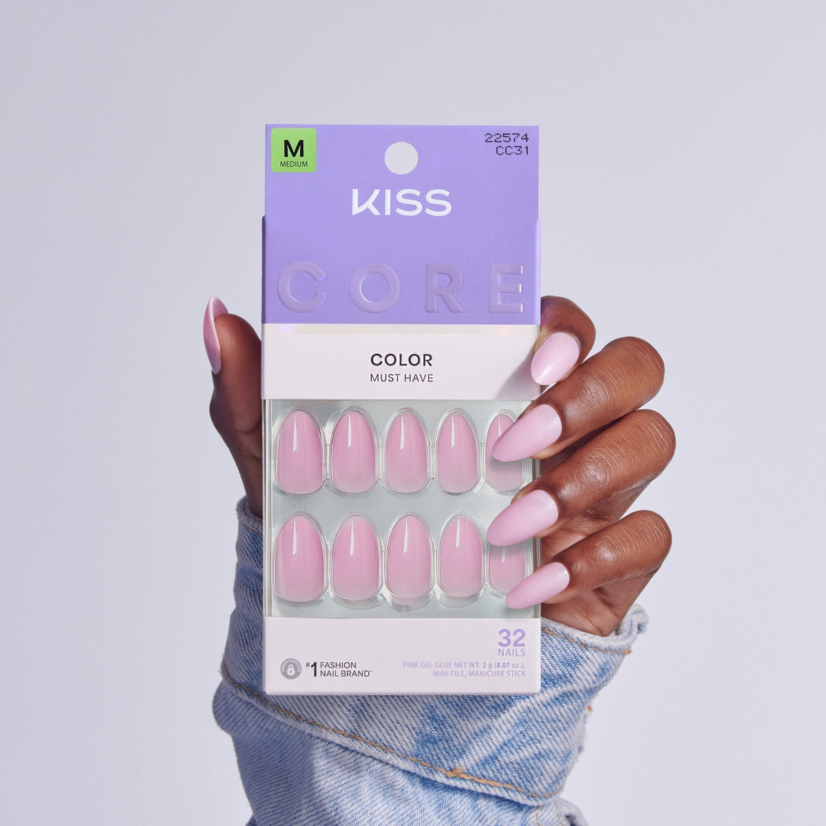 Kiss Core Color Press On Fake Glue Nails - Lilt | Solid, Pink, Medium, Almond