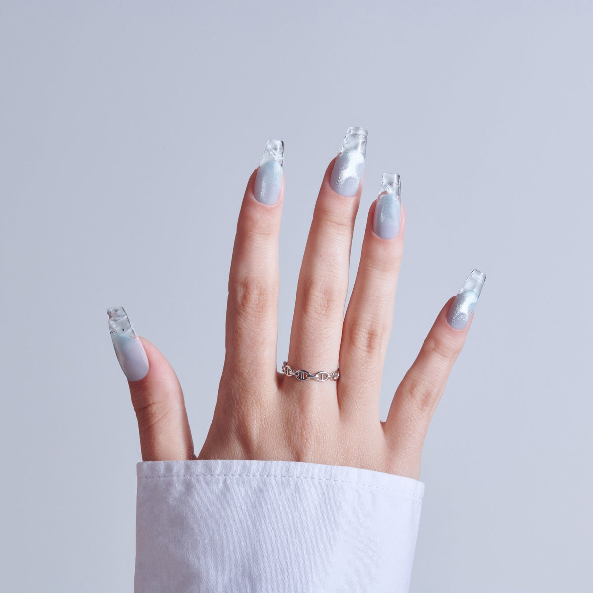 Kiss Glam 3D & Jewel Press On Fake Glue Nails - Seraphic | Design, Blue & Clear, Long, Coffin