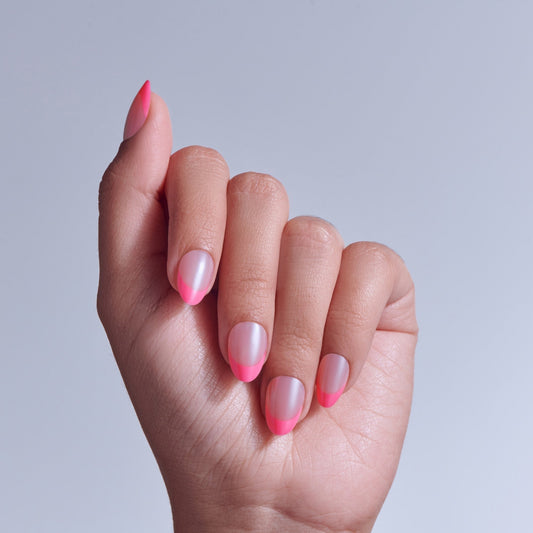 Kiss Core Design Press On Fake Glue Nails - Shining Bright | French, Pink, Short, Almond