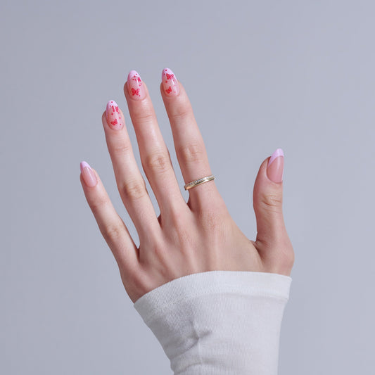 Kiss Core Design Press On Fake Glue Nails - Signature | Design, Pink, Medium, Almond