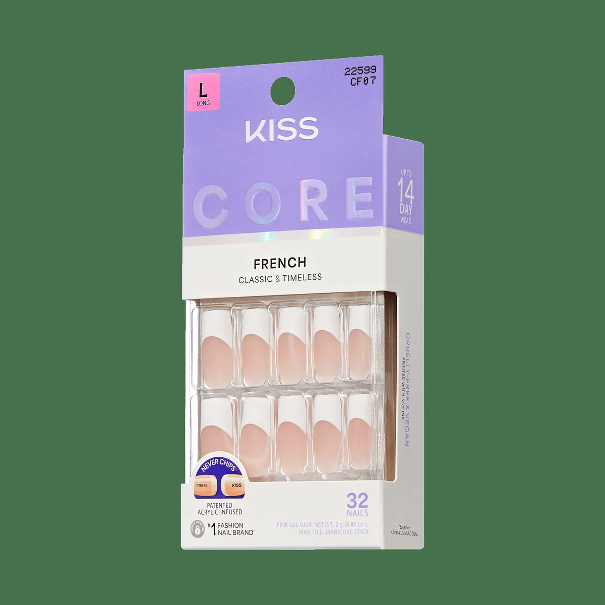 Kiss Core French Press On Fake Glue Nails - Every Minute | French Tips, White, Long, Square