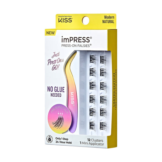 Impress Falsies Pre-Glued False Eyelashes Minipack - Modern | 12 Lash Clusters, With Mini Applicator, 12mm-14mm