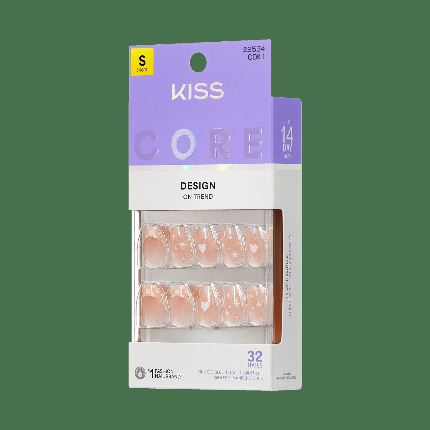 Kiss Core Design Press On Fake Glue Nails - Cheers | French Design, Neutral, Short, Coffin