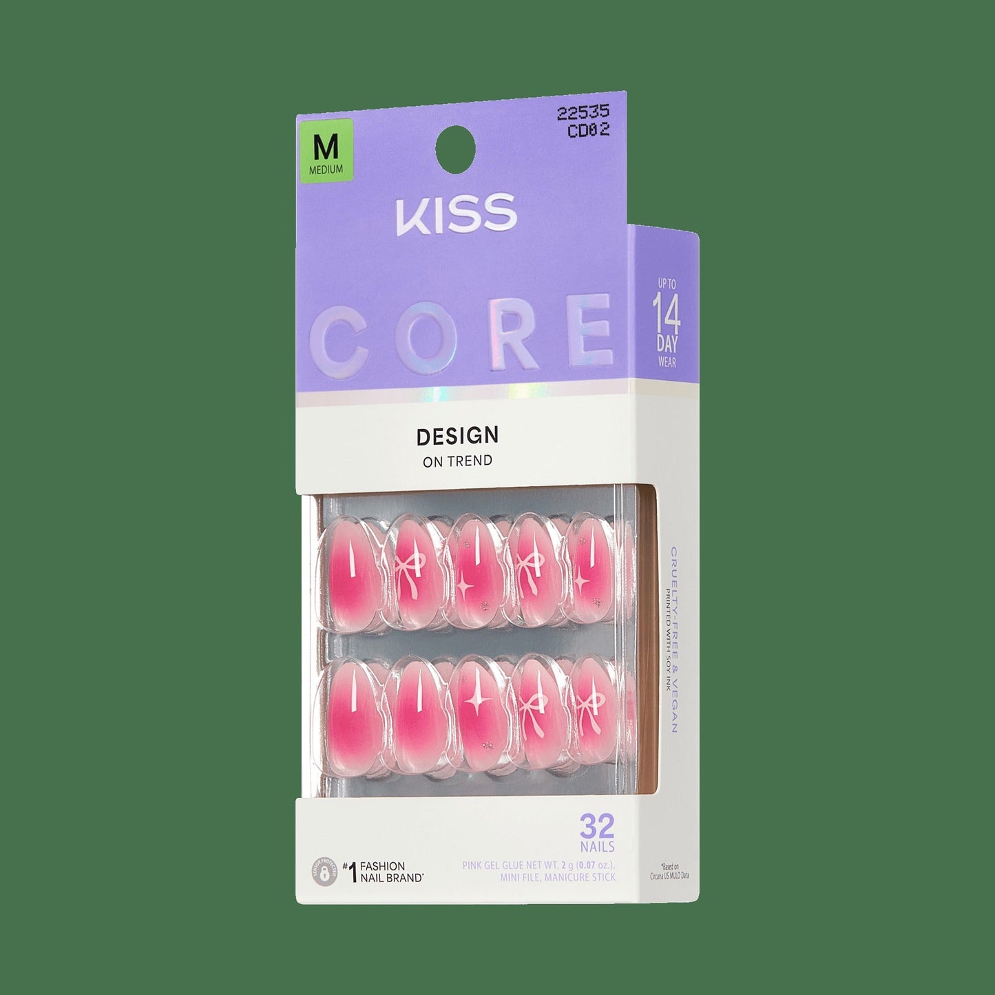 Kiss Core Design Press On Fake Glue Nails - My Time | Design, Pink, Medium, Almond