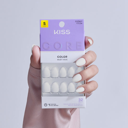 Kiss Core Color Press On Fake Glue Nails - Lyrical | Solid, White, Short, Almond