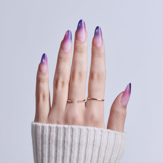 Kiss Core Magnetic Press On Fake Glue Nails - Twinkling Stars | French Magnetic, Purple, Long, Almond