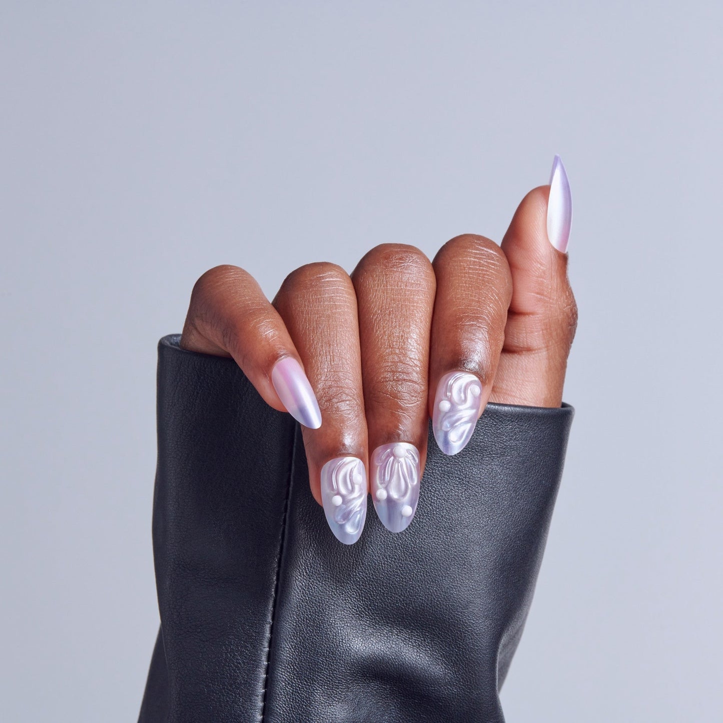 Kiss Icon Press On Fake Glue Nails - Remarkable | 3D & Jewel Design, Metallic Purple, Medium, Almond