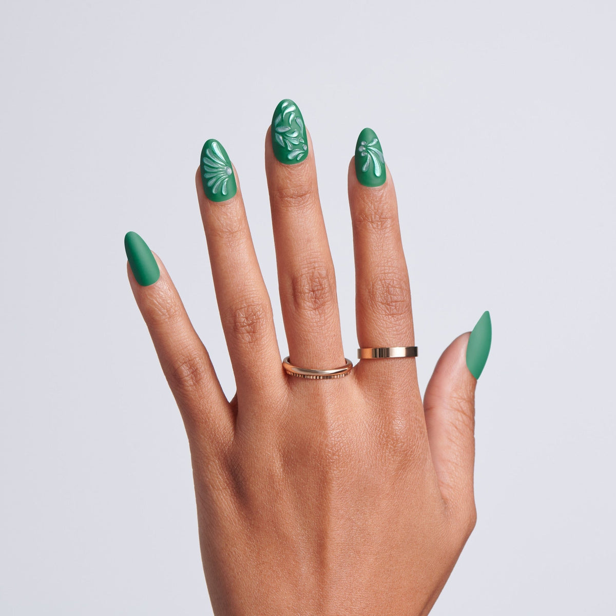 Kiss Glam Jeweled Press On Fake Glue Nails - Tropical Glow | 3D & Jewel Design, Green, Medium, Almond