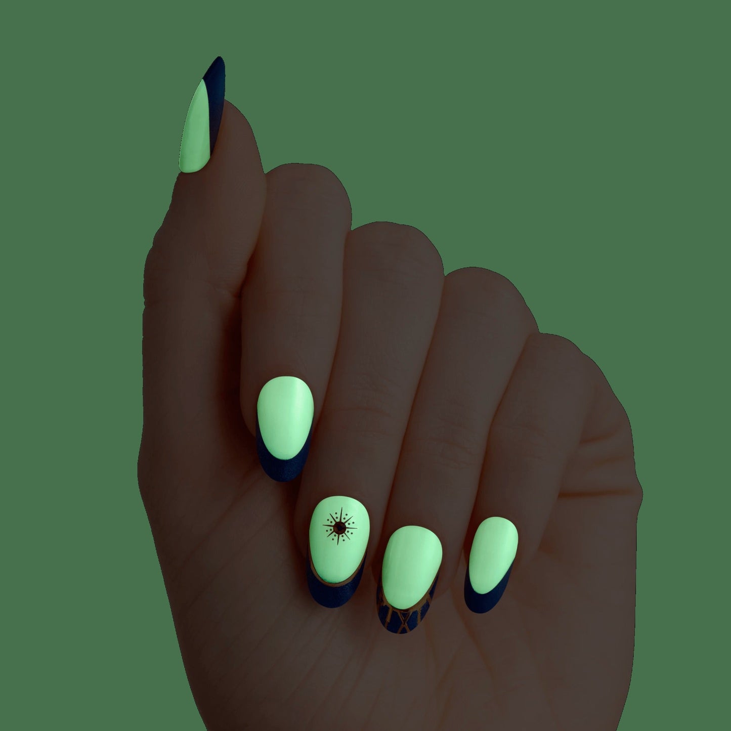 Impress X WICKED: FOR GOOD | Wickedly Brave | 3D & Jewel French Design, Blue, Medium, Oval, Manicure