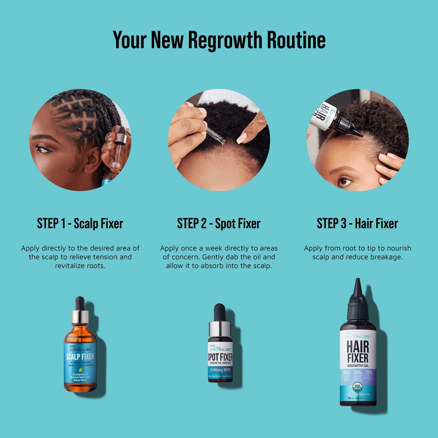 Kiss Colors & Care Hair Growth Trio + Scalp Stimulating Applicator | Healthy Hair Fixation Trio, Gift Set, Includes Scalp Stimulator, Hair Care