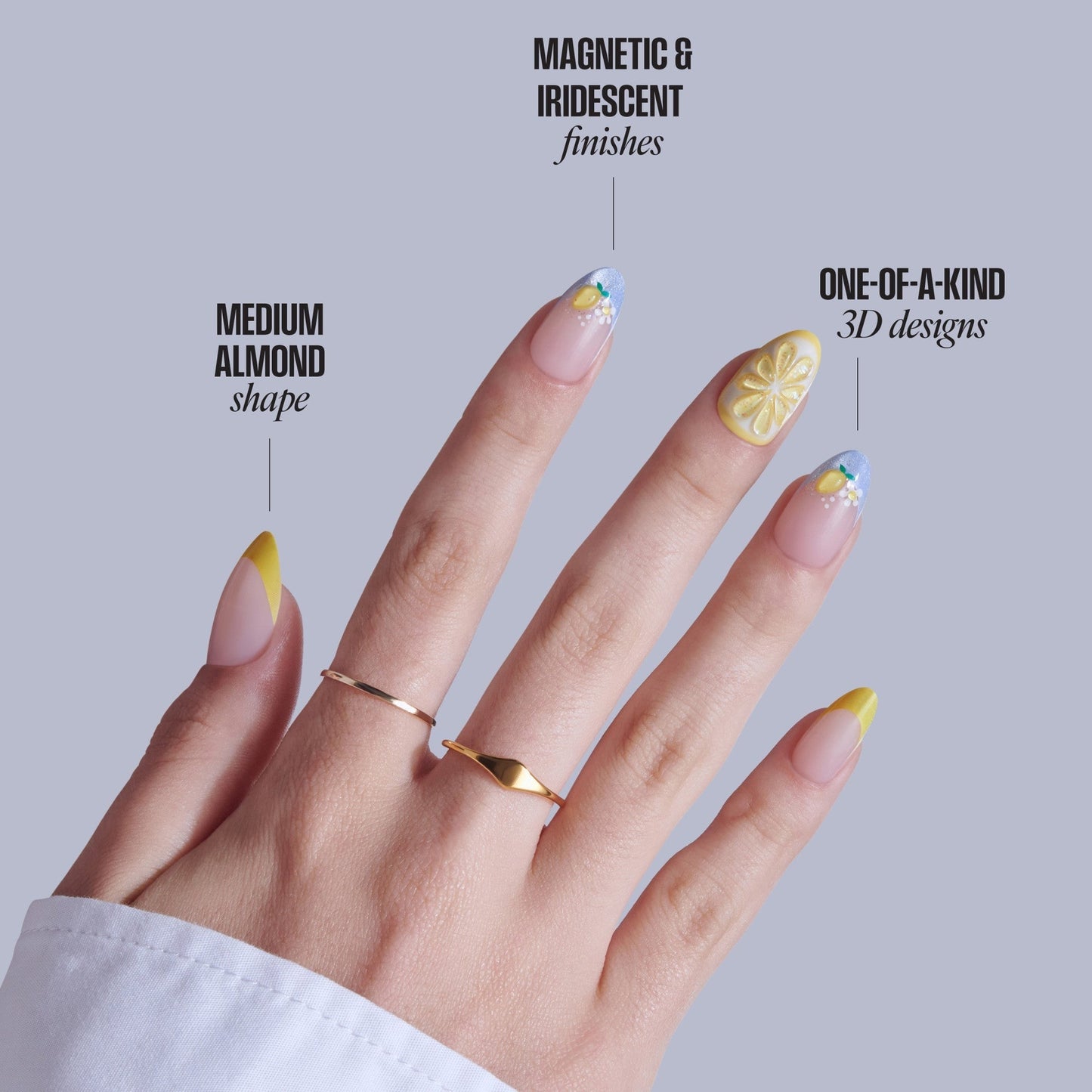 Kiss Nail Drip Press On Fake Glue Nails - Euphoric Leap | 3D & Jewel French Design, Yellow, Medium, Almond